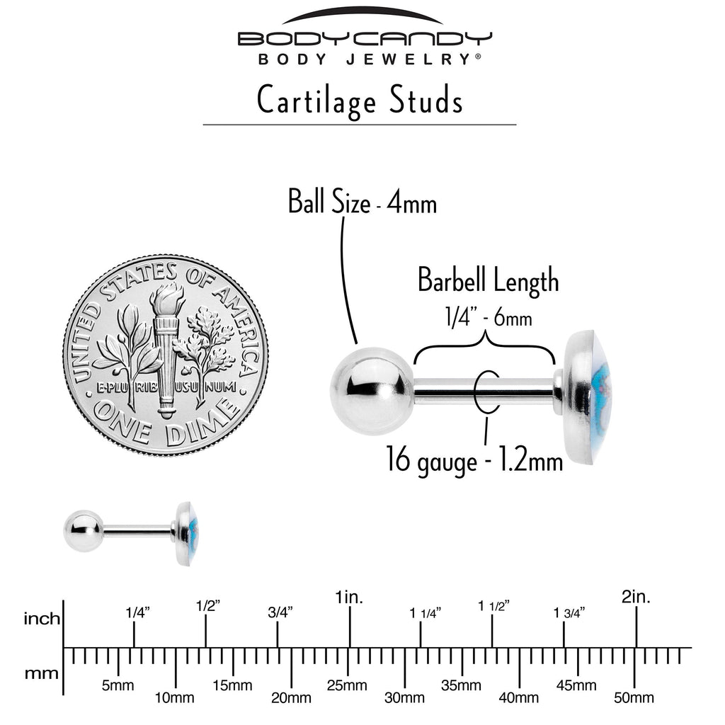 16G 1/4 Loving Blue Whales Cartilage Tragus Stud