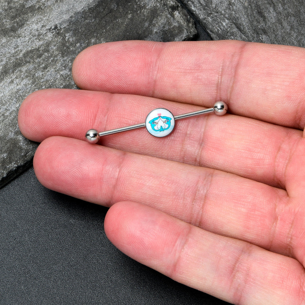 14G Loving Blue Whales Industrial Barbell 38mm