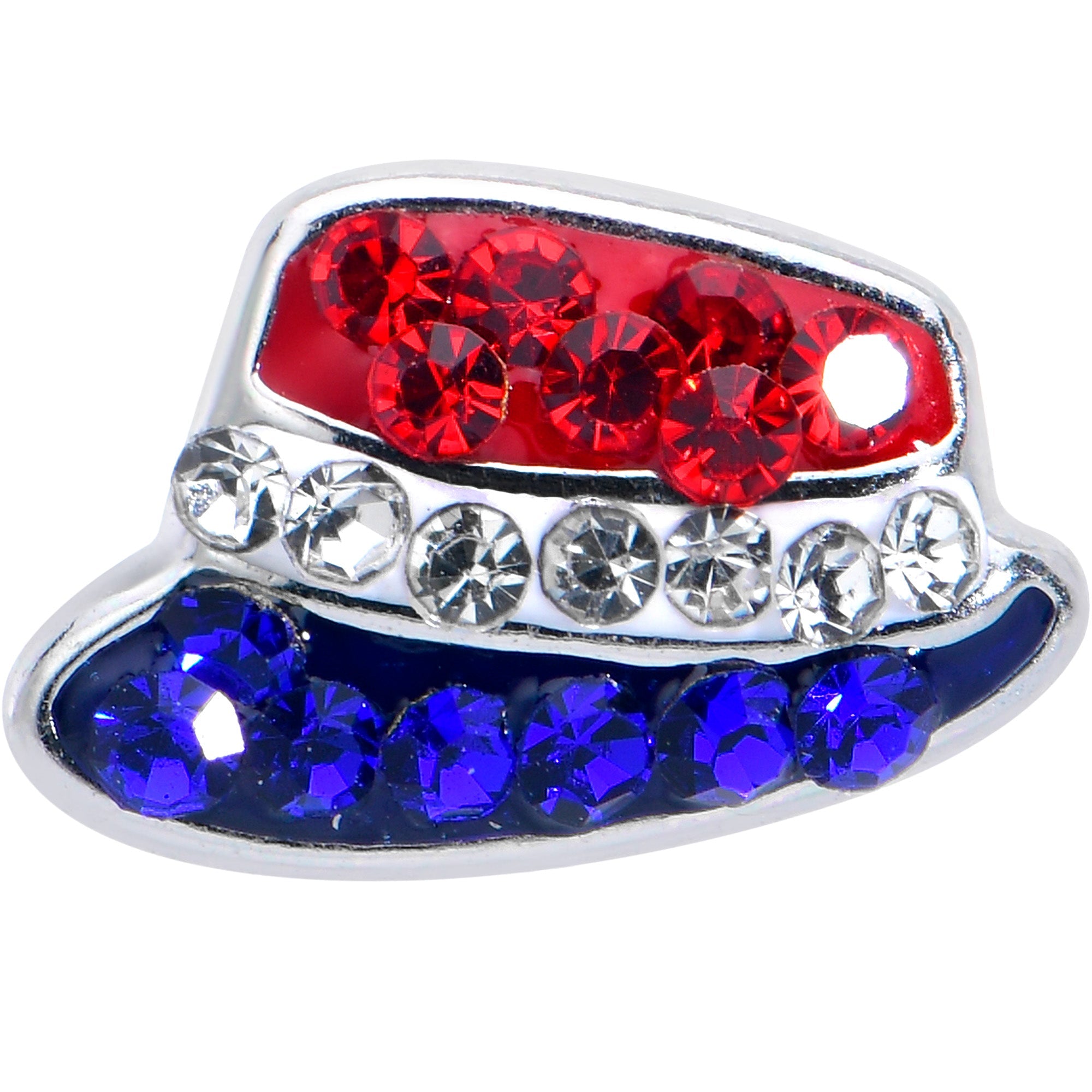 16G 1/4 Red Blue Clear Gem Patriotic Hat Cartilage Tragus Earring