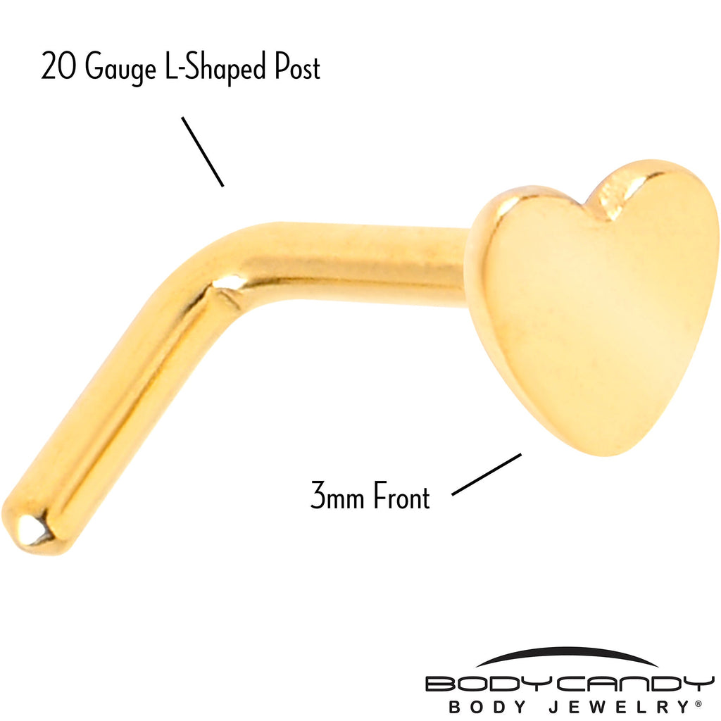 20G 1/4 Gold Tone ASTM F-136 Implant Grade Titanium Heart End L Shape Nose Ring