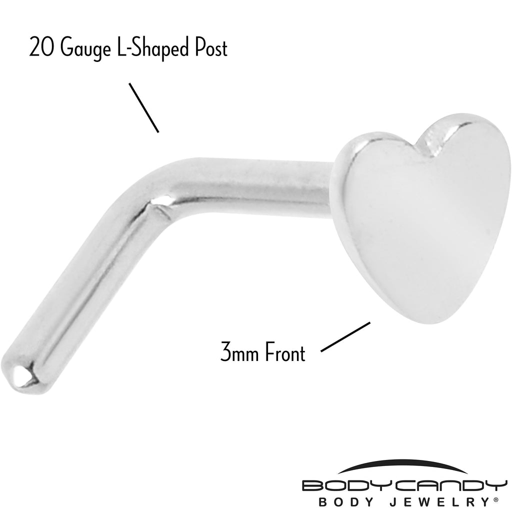 20G 1/4 ASTM F-136 Implant Grade Titanium Heart End L Shape Nose Ring