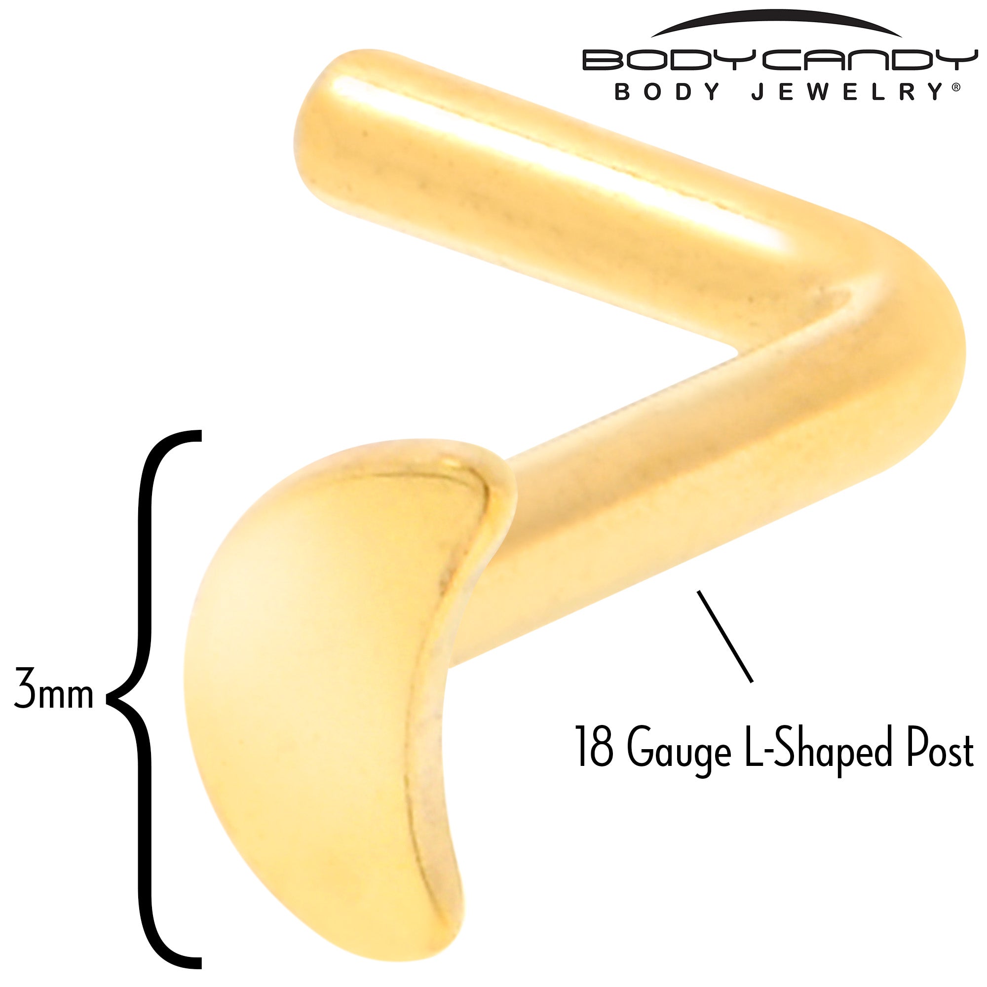 18G 1/4 Gold Tone ASTM F-136 Implant Grade Titanium Moon End L Shape Nose Ring