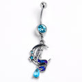 Blue Gem Floral Mermaid Moon Dangle Belly Ring