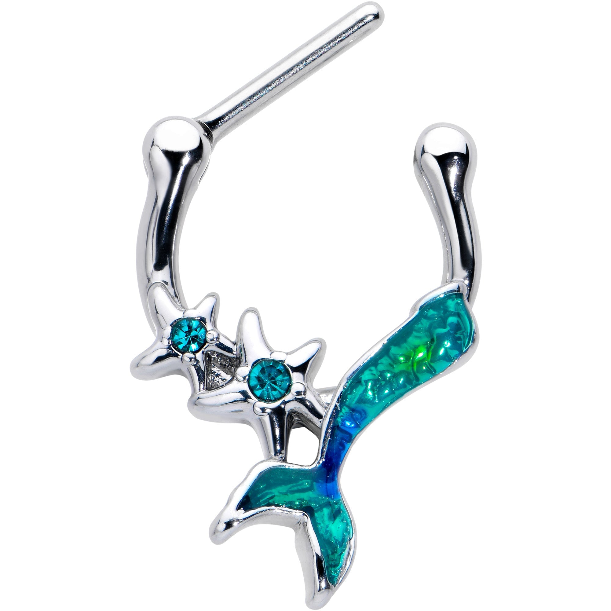 16G 5/16 Blue Gem Green Mermaid Tail Stars Cartilage Clicker