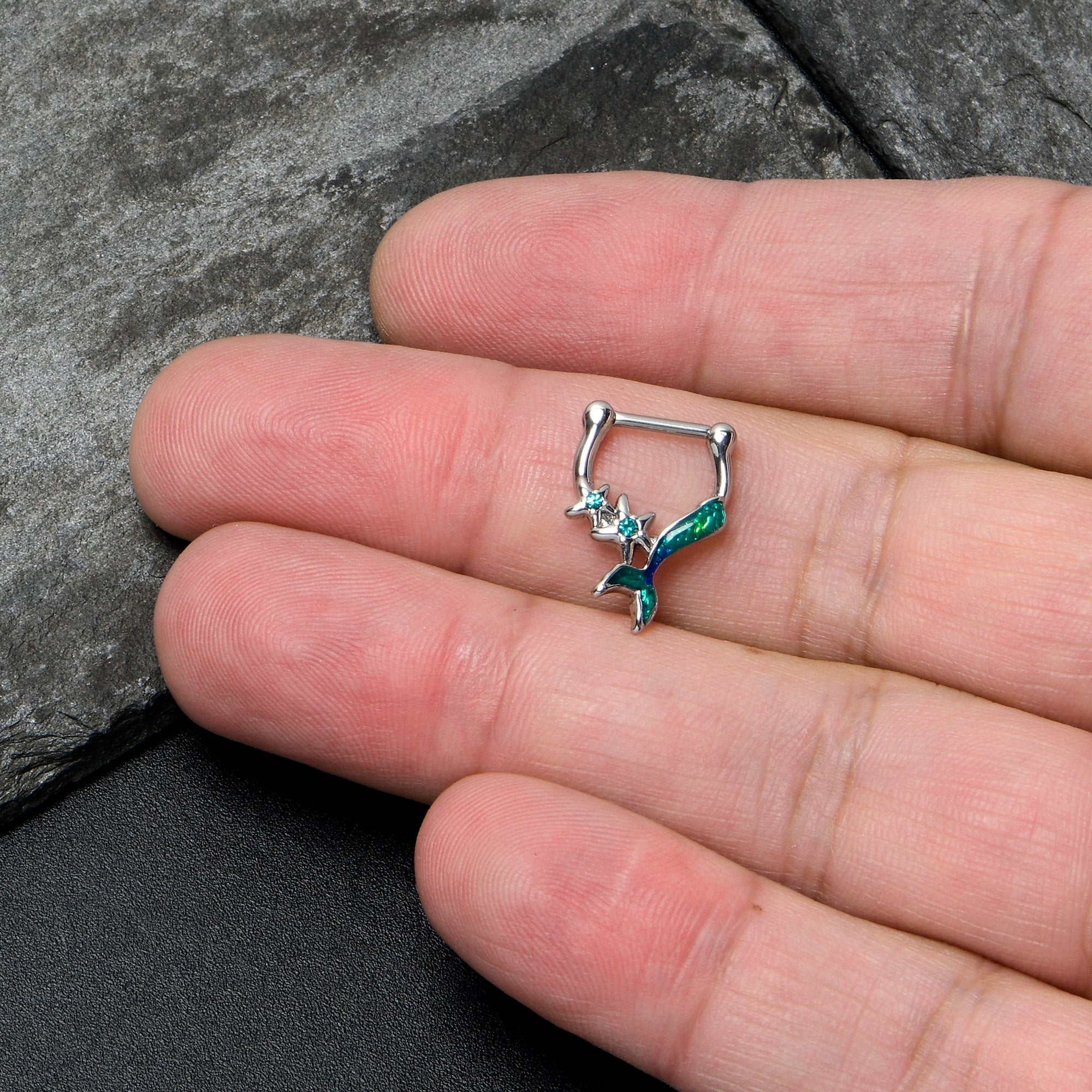16G 5/16 Blue Gem Green Mermaid Tail Stars Cartilage Clicker
