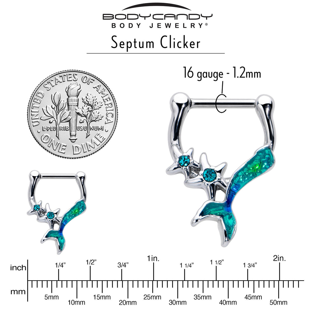 16G 5/16 Blue Gem Green Mermaid Tail Stars Cartilage Clicker