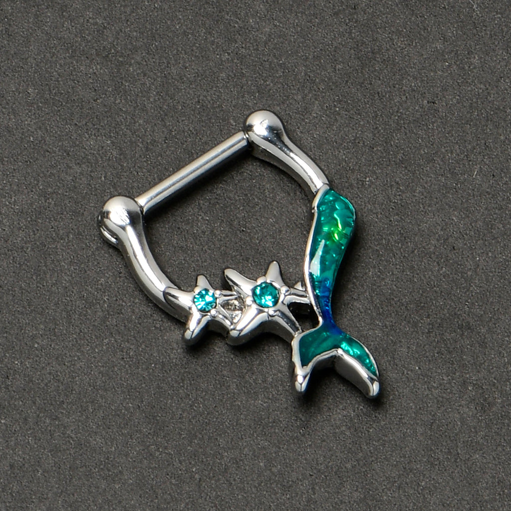 16G 5/16 Blue Gem Green Mermaid Tail Stars Cartilage Clicker