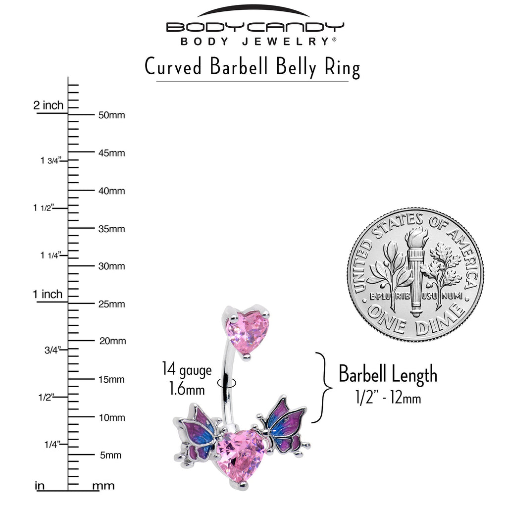 Pink CZ Gem Hearts Butterflies Purple Double Mount Belly Ring
