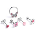 16G 3/8 5/16 Pink Gem Butterfly Labret BCR Cartilage Curation Set of 5