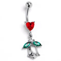 Red Gem Heart And Rose Dangle Belly Ring
