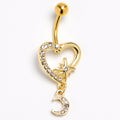Clear Gem Gold Tone Heart Moon Dangle Belly Ring