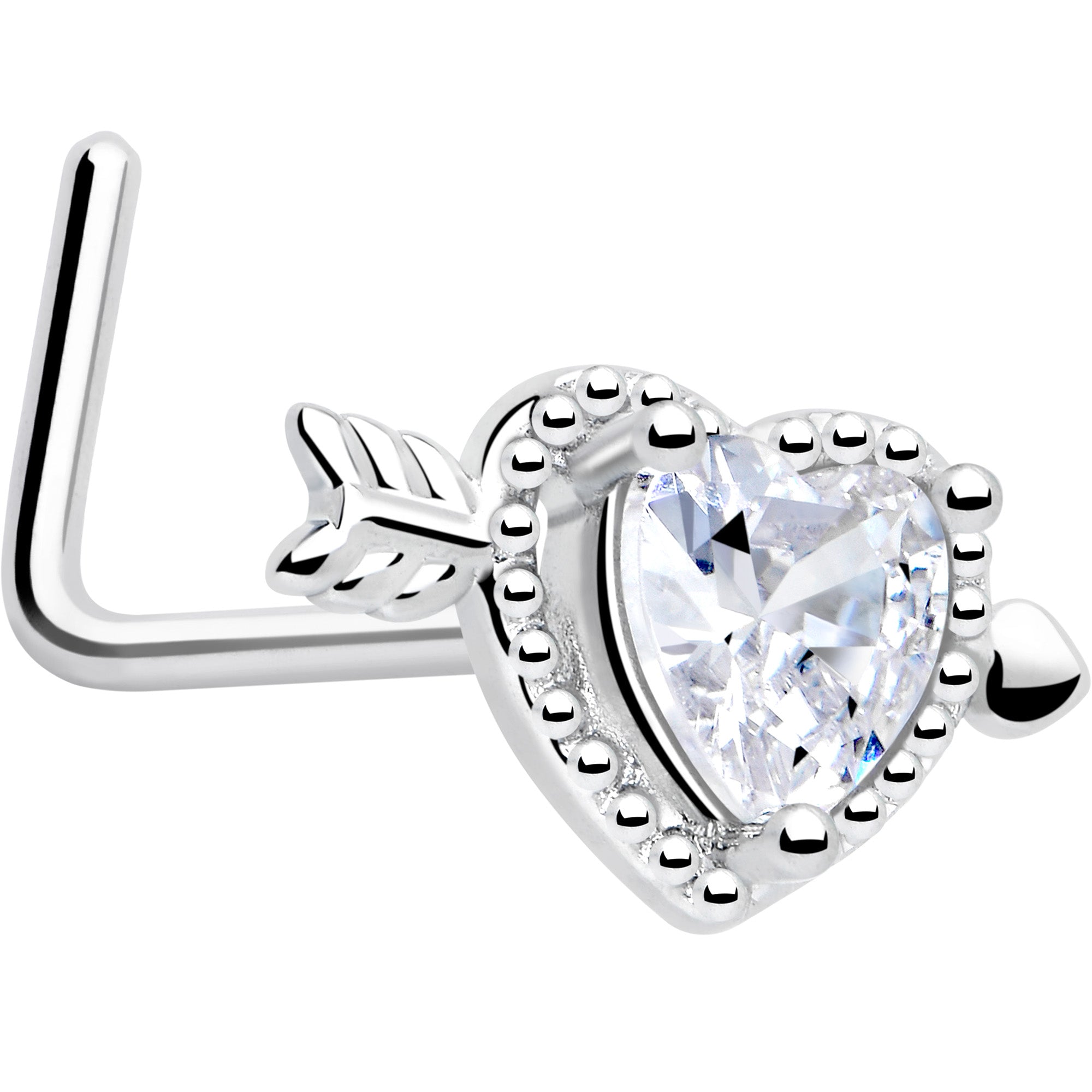 20G 1/4 Clear CZ Gem Fusion of Love L Shape Nose Ring