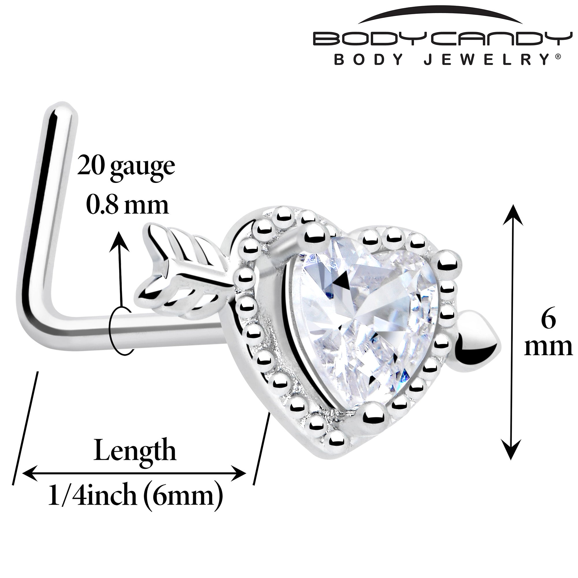 20G 1/4 Clear CZ Gem Fusion of Love L Shape Nose Ring
