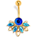 Blue Gem Gold Tone Filigree Tiara Belly Ring