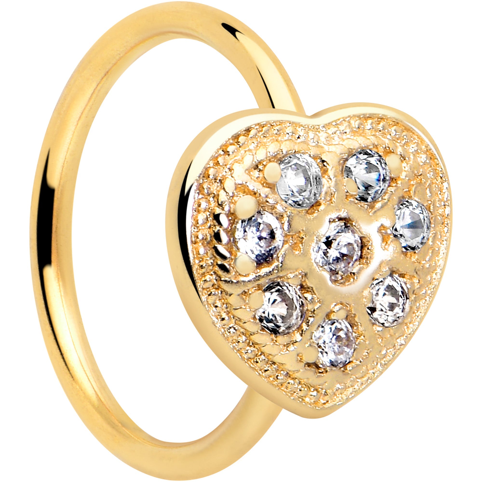 20G 5/16 Clear Gem Gold Tone Ultra Luxe Heart Nose Hoop