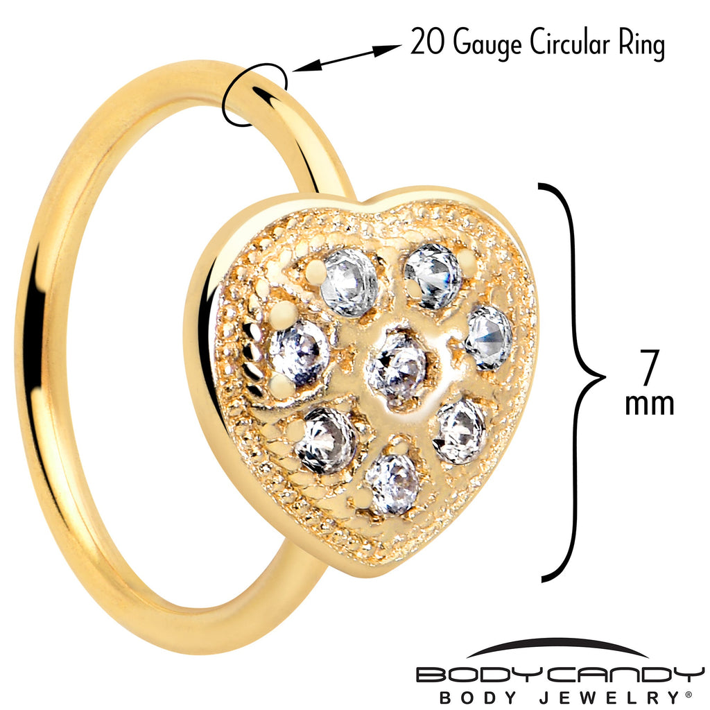 20G 5/16 Clear Gem Gold Tone Ultra Luxe Heart Nose Hoop