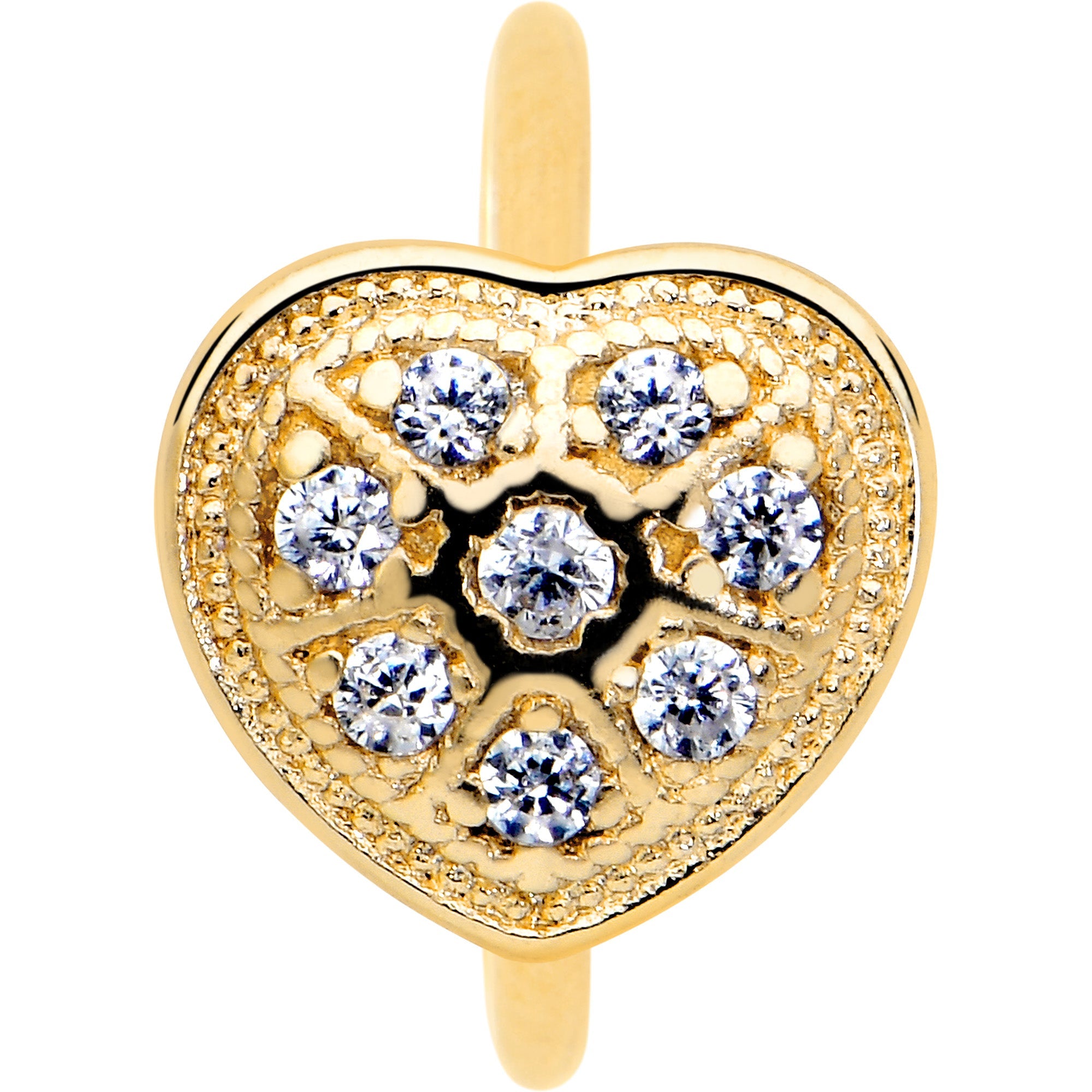 20G 5/16 Clear Gem Gold Tone Ultra Luxe Heart Nose Hoop