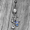 Clear Gem Floral Mermaid Moon Dangle Belly Ring