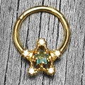 16G 3/8 Blue Clear Gem Gold Tone Starry Glam Hinged Segment Ring