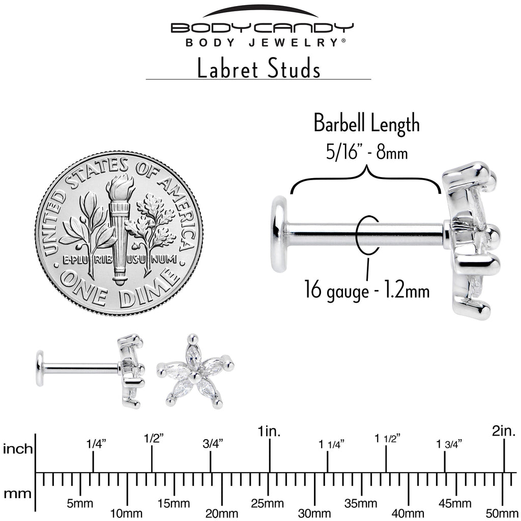16G 5/16 Clear CZ Gem Flower Fantastic Internally Threaded Labret