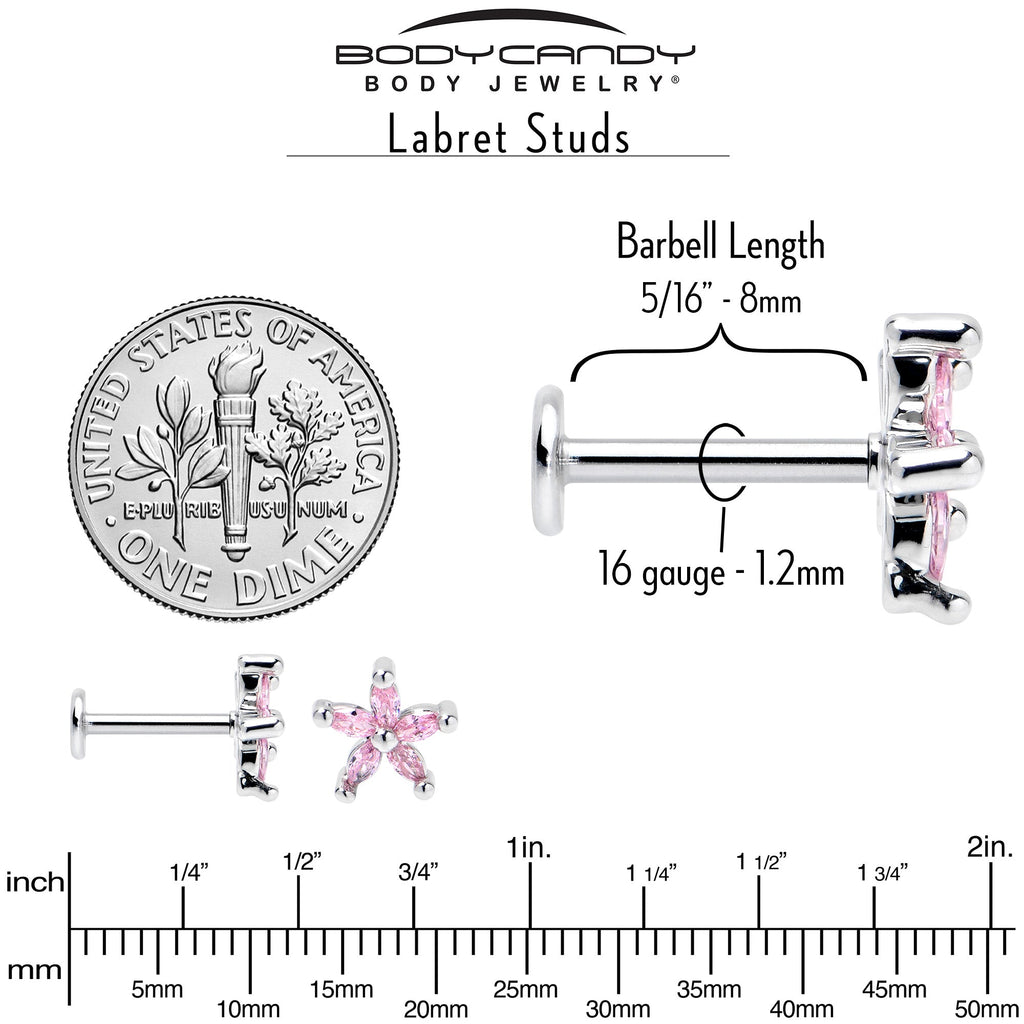 16G 5/16 Pink CZ Gem Flower Fantastic Internally Threaded Labret