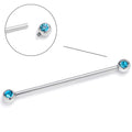 14G Blue Gem Internally Threaded Industrial Barbell 38mm