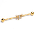 14G Clear Gem Gold Tone Filigree Dragonfly Industrial Barbell 38mm