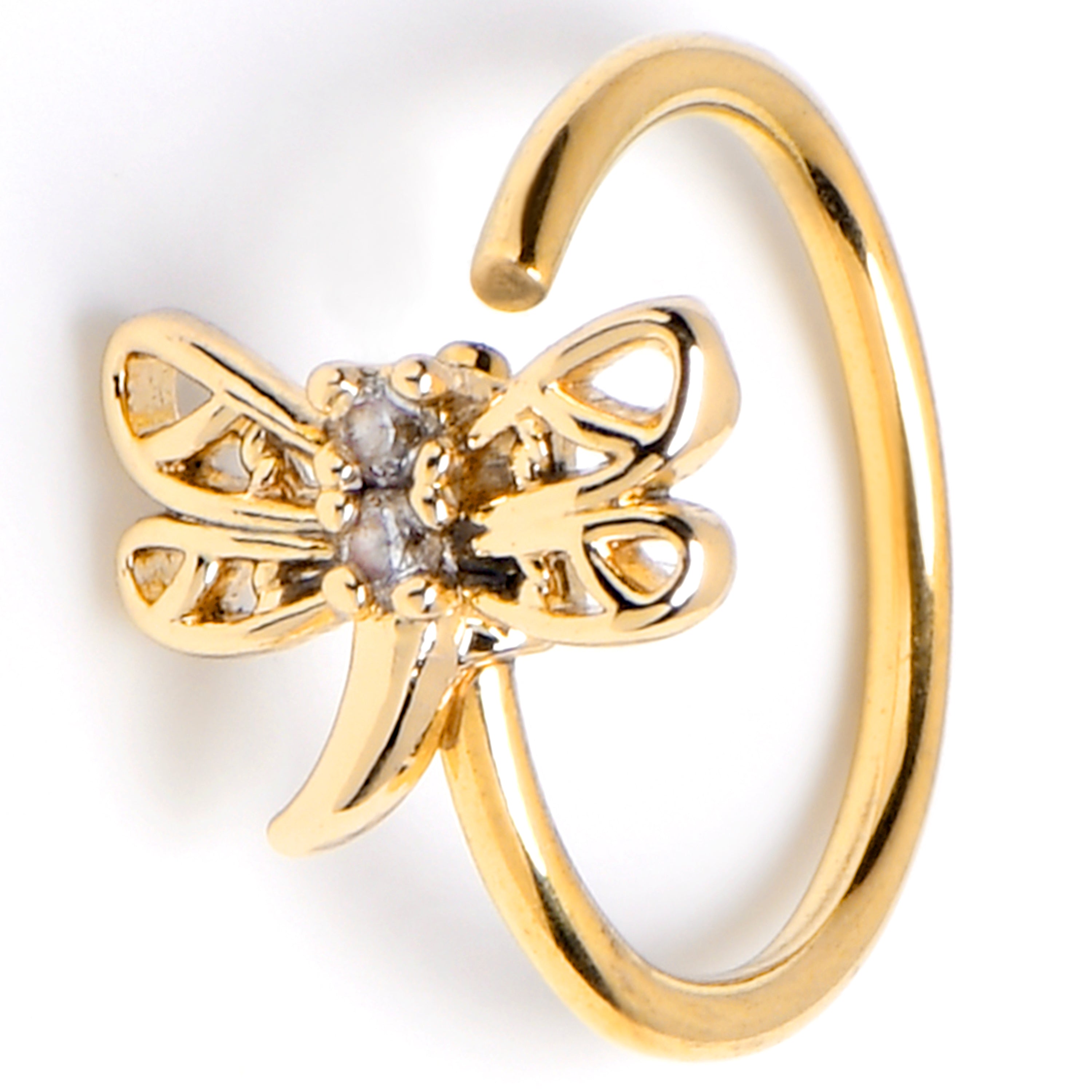 20G 5/16 Clear Gem Gold Tone Filigree Dragonfly Nose Hoop