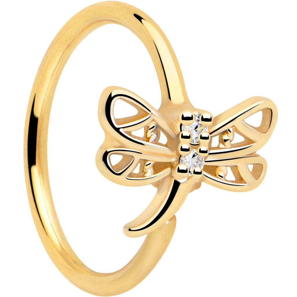 20G 5/16 Clear Gem Gold Tone Filigree Dragonfly Nose Hoop