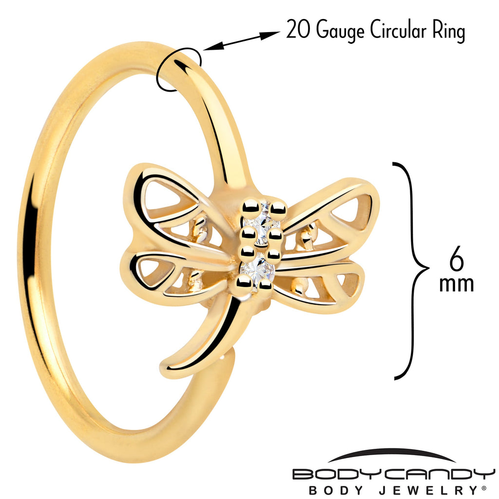 20G 5/16 Clear Gem Gold Tone Filigree Dragonfly Nose Hoop