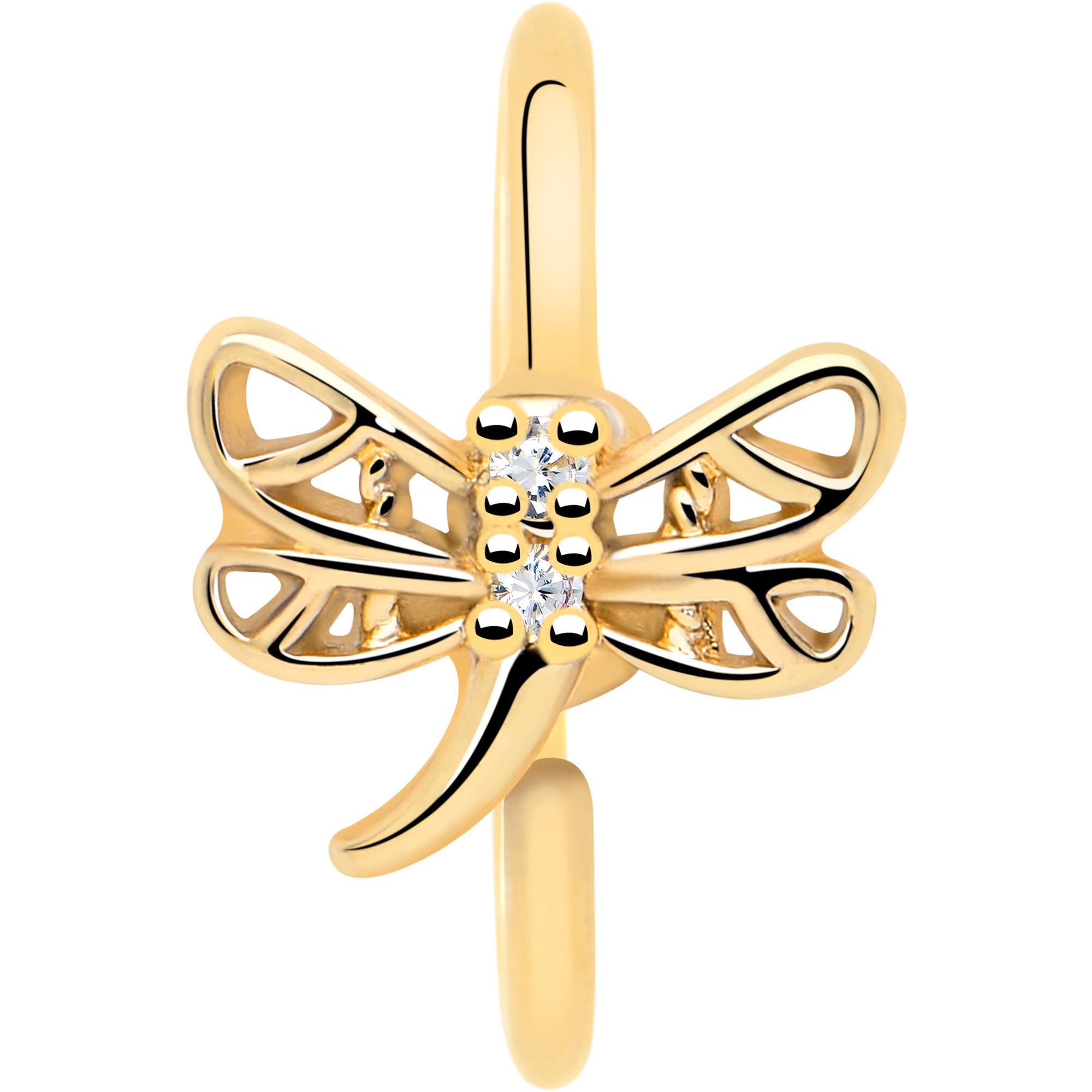 20G 5/16 Clear Gem Gold Tone Filigree Dragonfly Nose Hoop