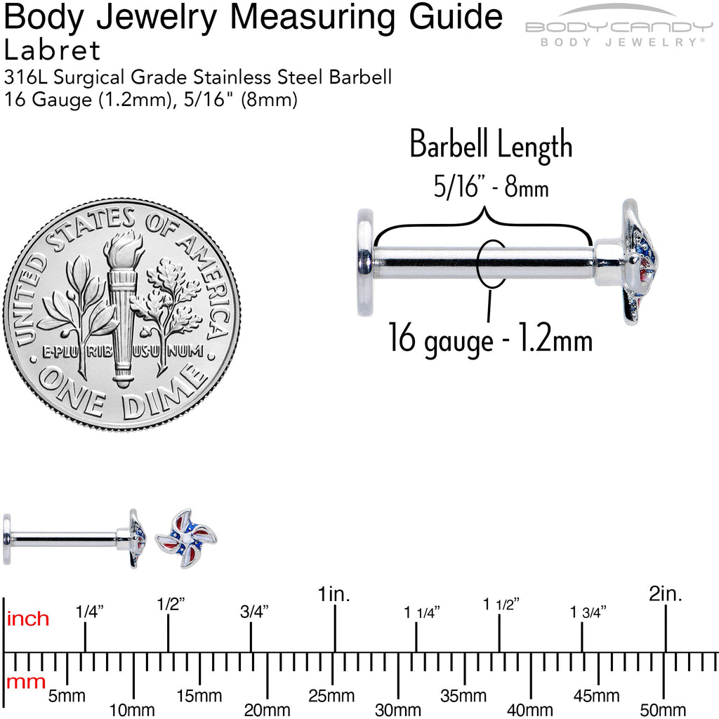 16G 5/16 Patriotic Pinwheel Labret Monroe Tragus