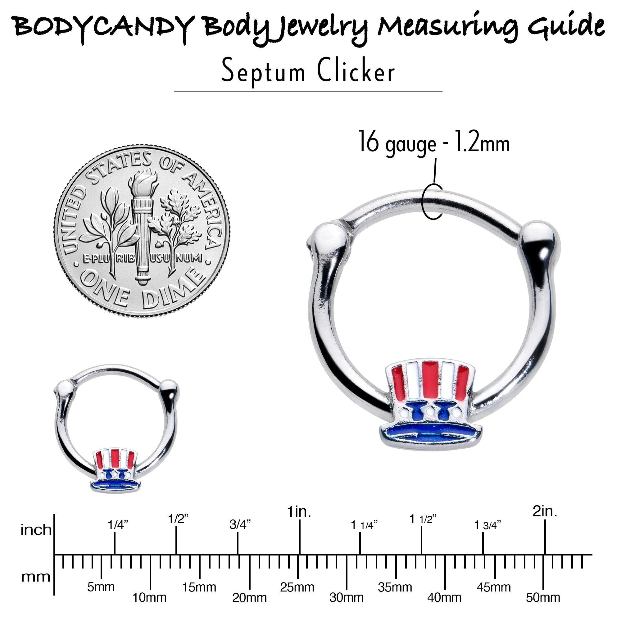 16G 3/8 Patriotic Uncle Sam Top Hat Cartilage Clicker