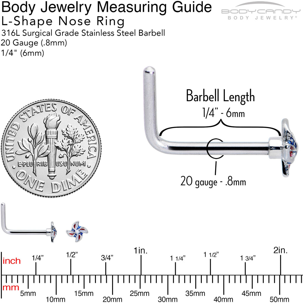 20G 7mm Patriotic Pinwheel L Shape Nose Ring