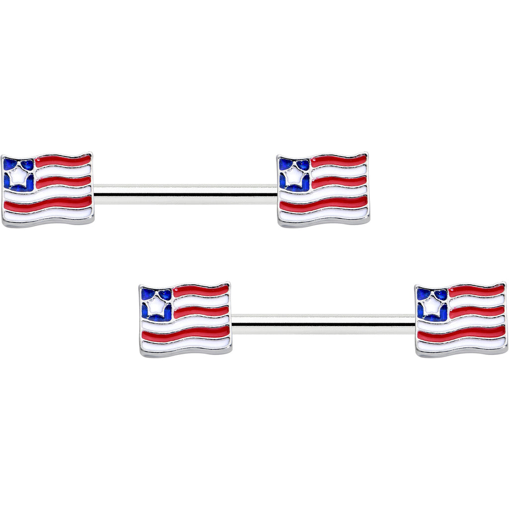 14G 9/16 Patriotic Flag Barbell Nipple Ring Set