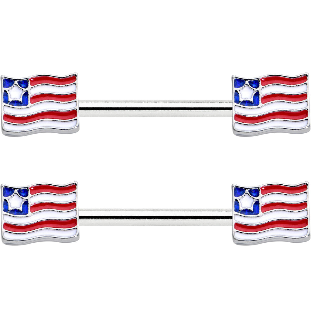 14G 9/16 Patriotic Flag Barbell Nipple Ring Set