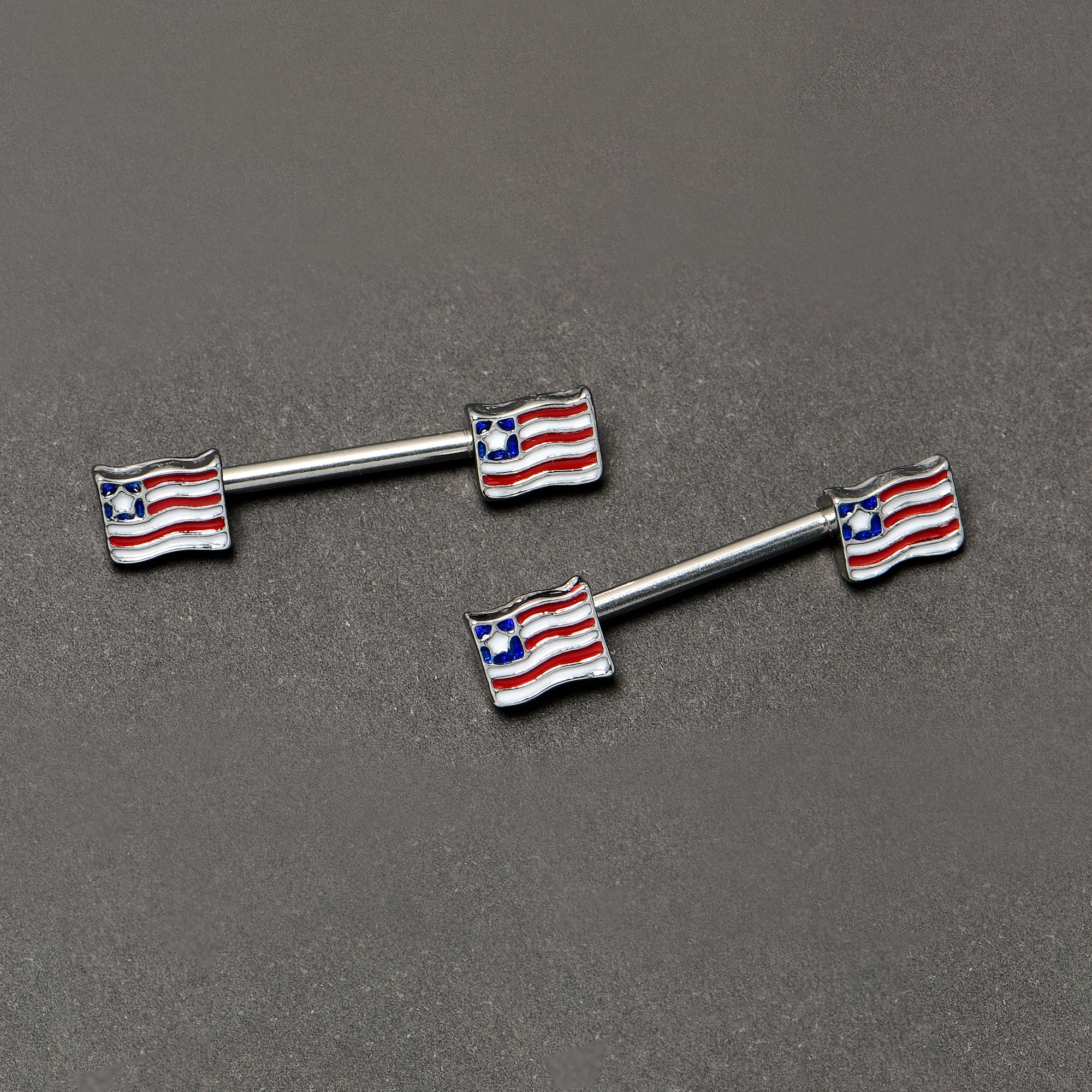 14G 9/16 Patriotic Flag Barbell Nipple Ring Set
