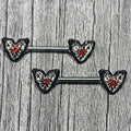 14G 9/16 Red Gem Captured Heart Barbell Nipple Ring Set