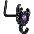 20G 7mm Purple Gem Black Goth Scorpion L Shape Nose Ring