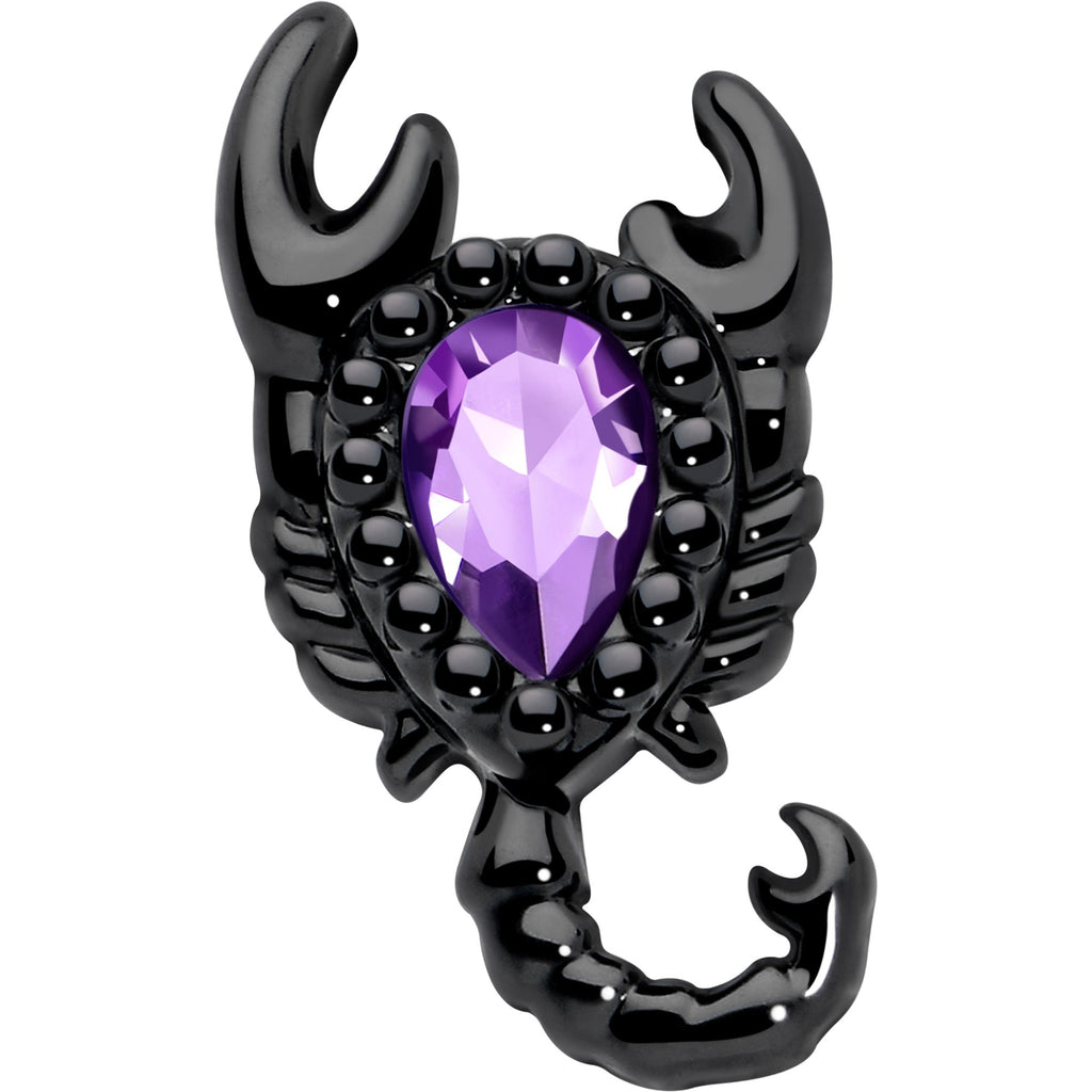 20G 7mm Purple Gem Black Goth Scorpion L Shape Nose Ring