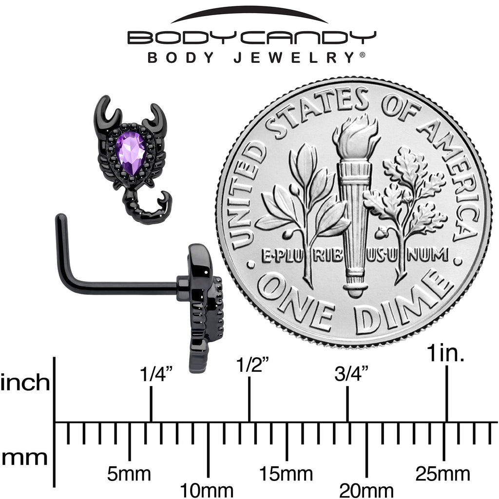 20G 7mm Purple Gem Black Goth Scorpion L Shape Nose Ring