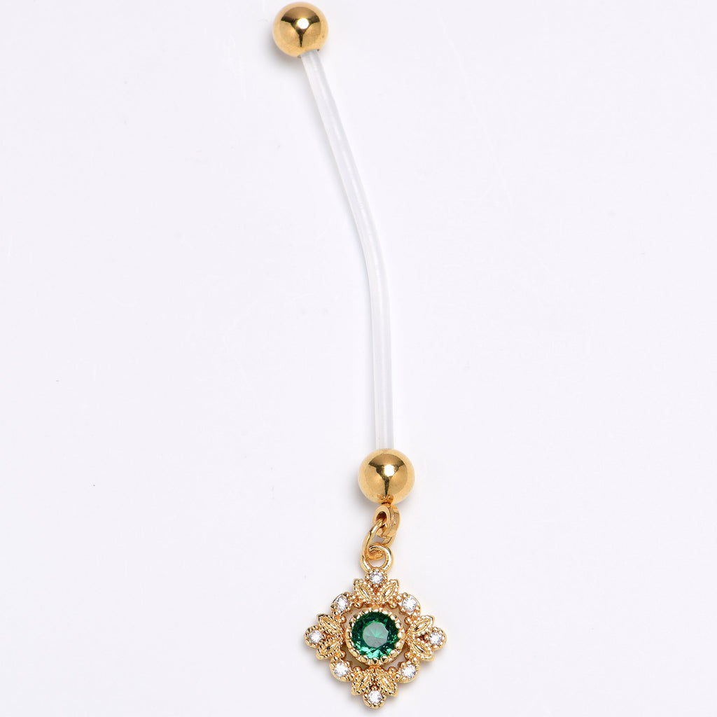 Green Clear Gem Bioplast Royal Beauty PTFE Dangle Pregnancy Belly Ring
