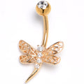 Clear Gem Gold Tone Filigree Dragonfly Belly Ring
