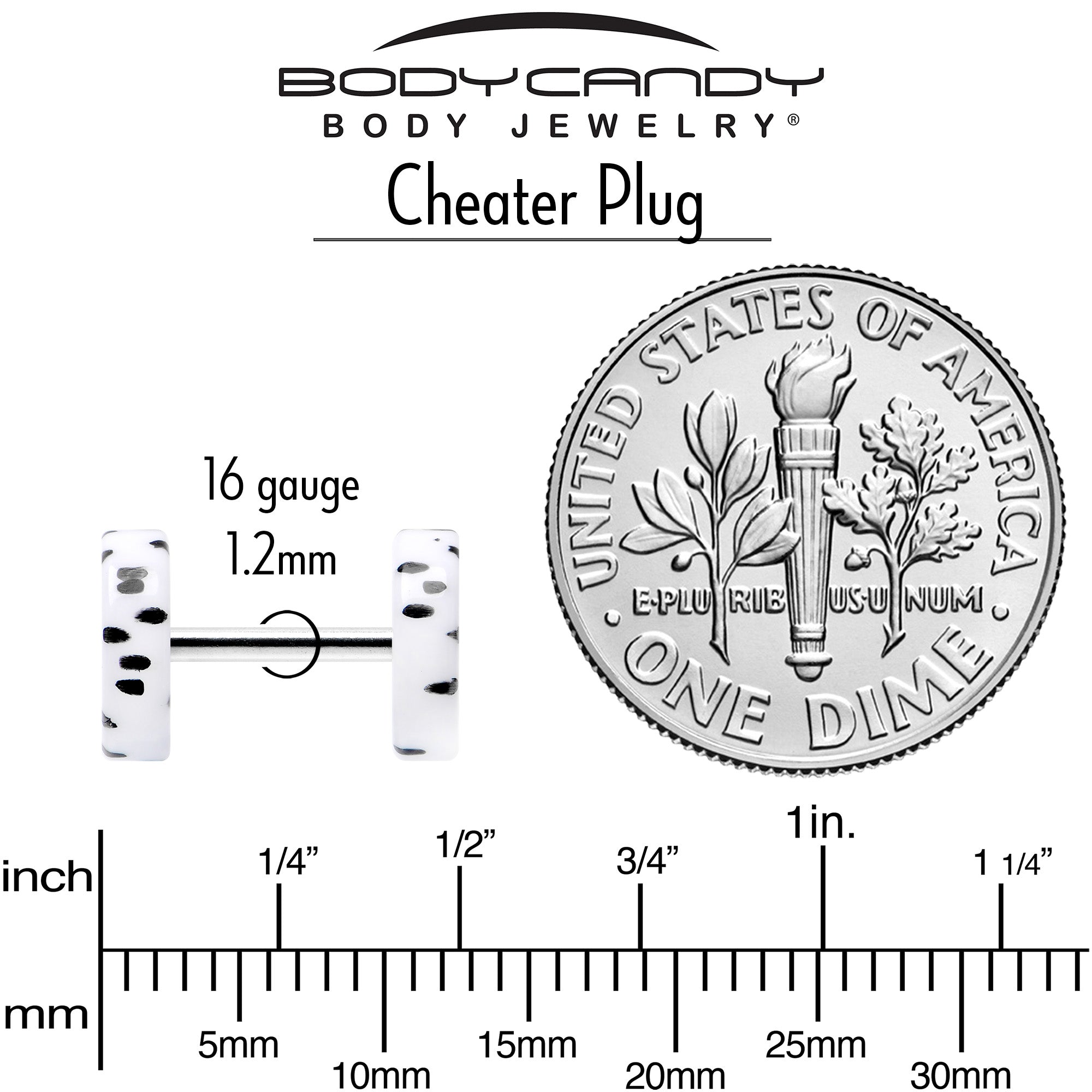 16G White Acrylic Polka Dots Black Cheater Plug Set