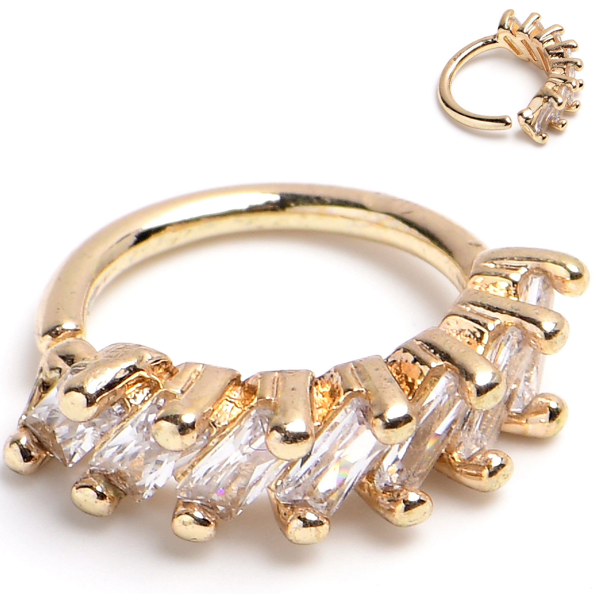 18G 5/16 Gold Toned Princess Cubic Zirconia Bendable Hoop