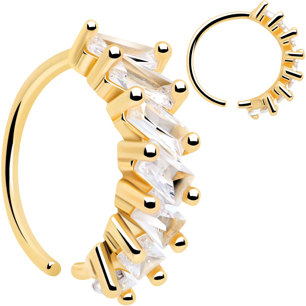 20G 5/16 Gold Toned Princess Cubic Zirconia Bendable Hoop