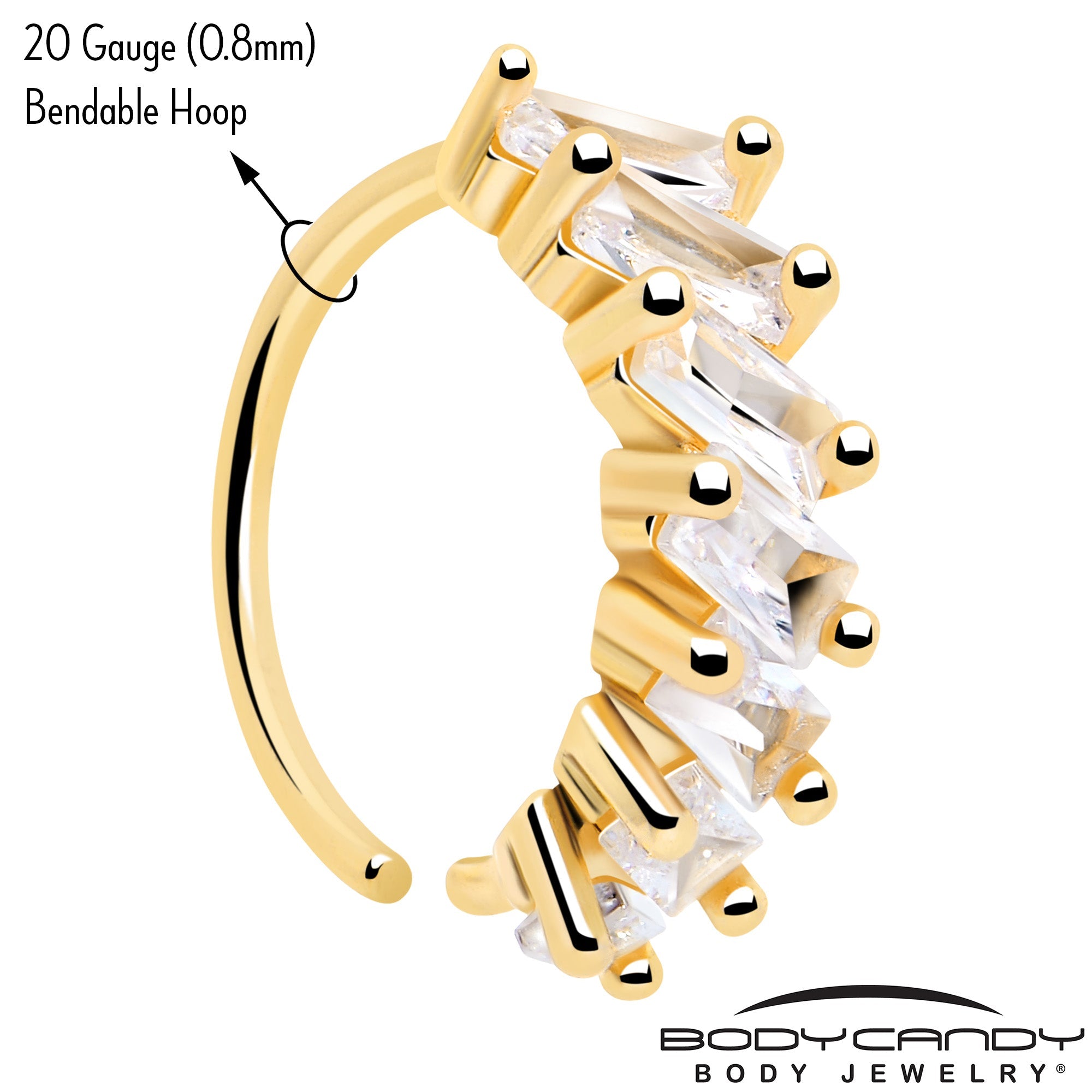 20G 5/16 Gold Toned Princess Cubic Zirconia Bendable Hoop