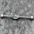 14G Blue Gem Scrolling Elegance Industrial Barbell 38mm