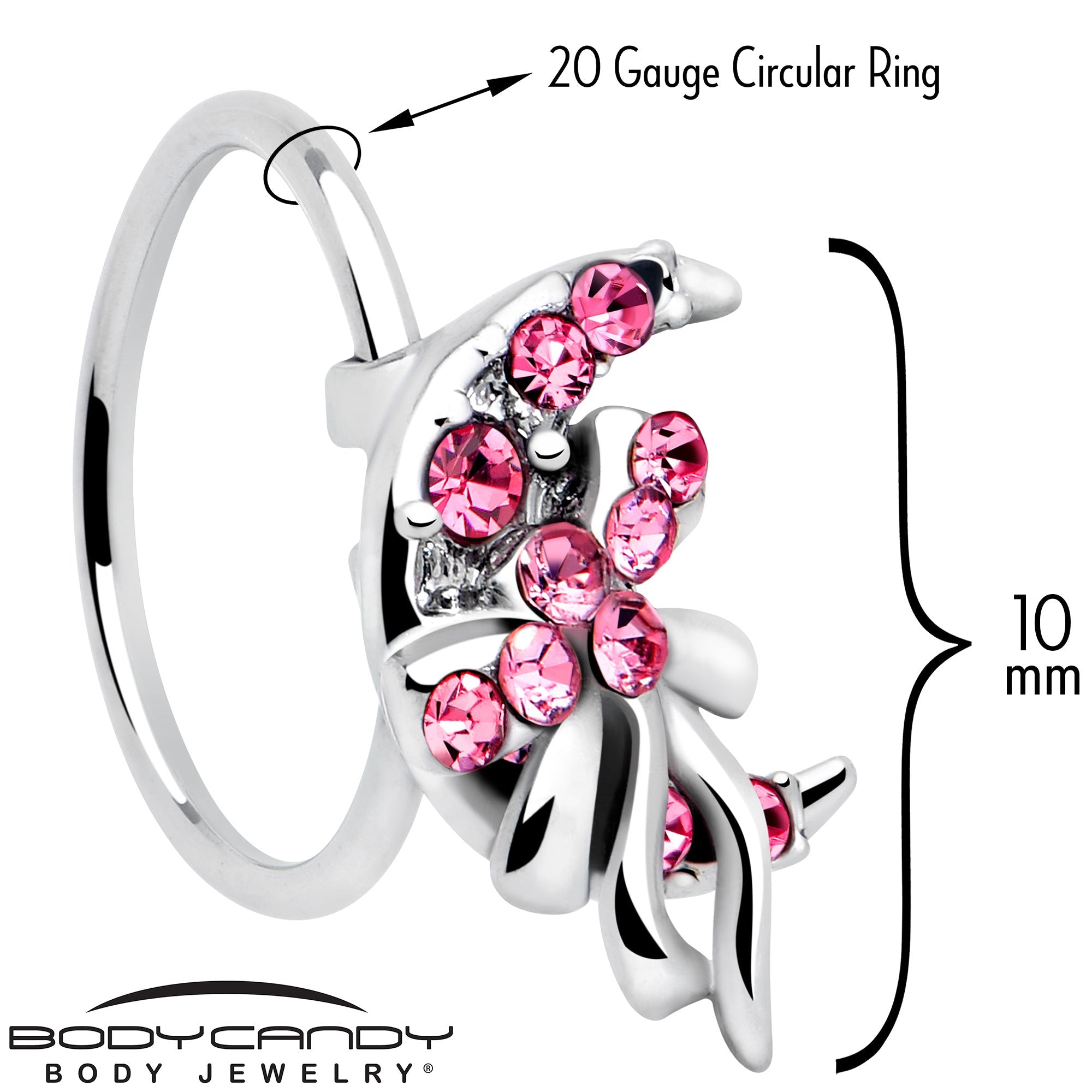 20G 5/16 Pink Gem Cartilage Helix Hoop Earring