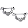 14G 9/16 Clear Gem Ornate Hearts Dangle Nipple Ring Set
